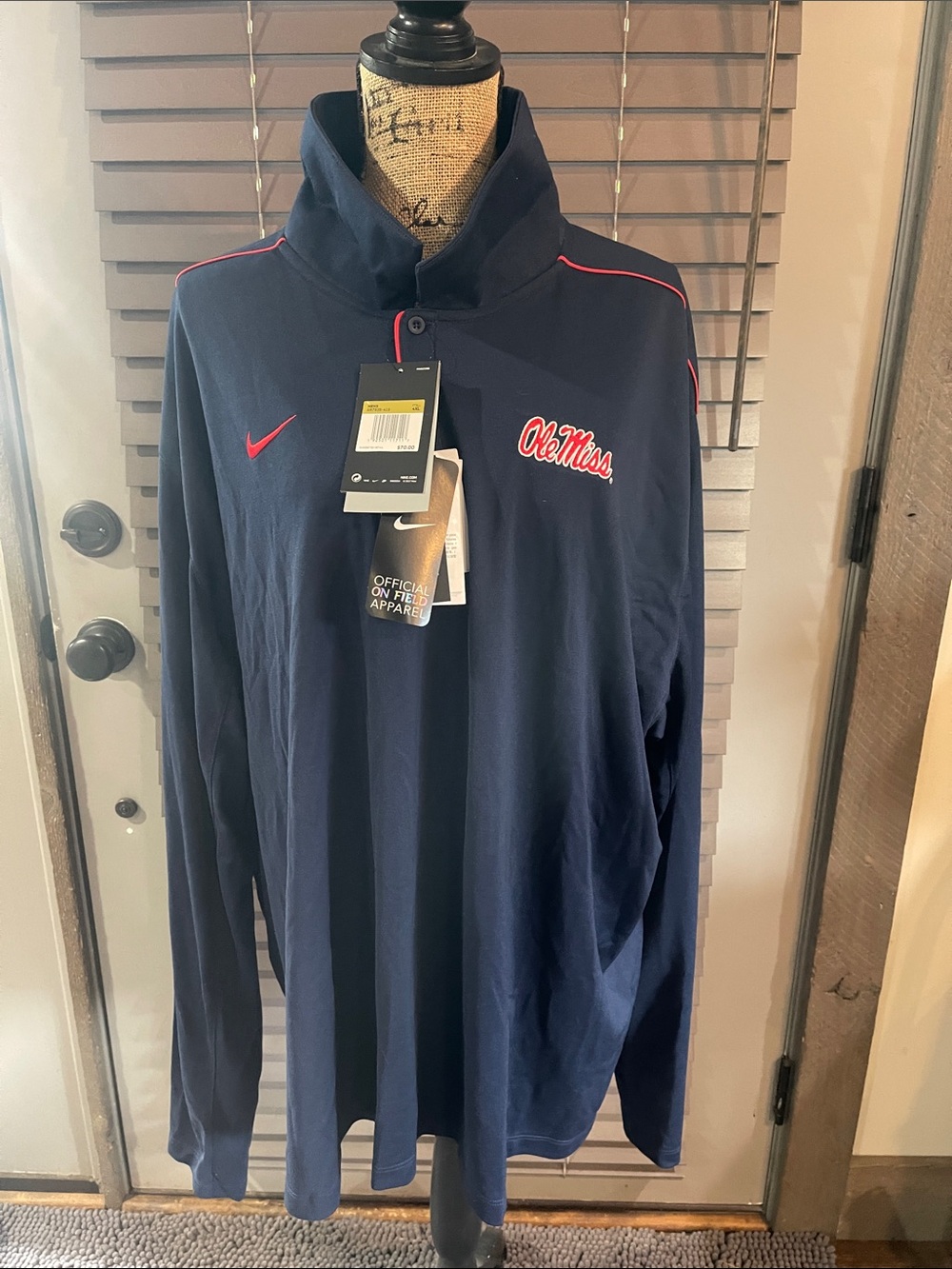 Nike Navy Long Sleeve Pullover with Red Accents Collegiate Ole Miss